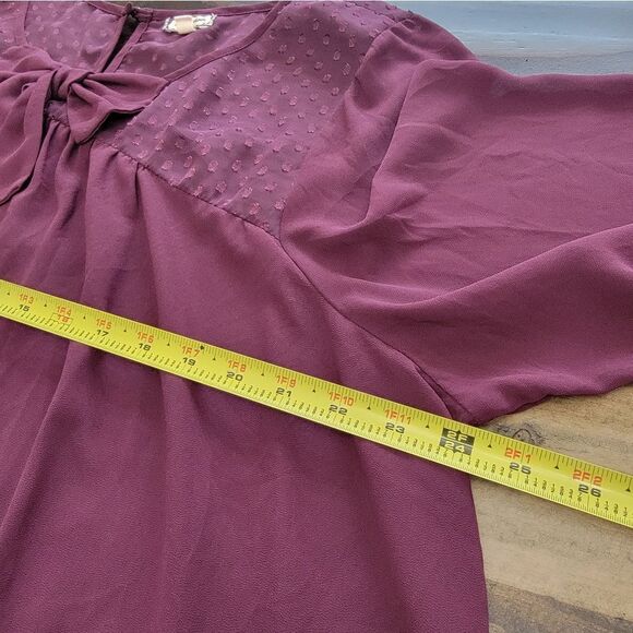 Eyeshadow Purple Sheer Top Long Sleeve with a Bow on the Center. Plus size 2X - Picture 6 of 7